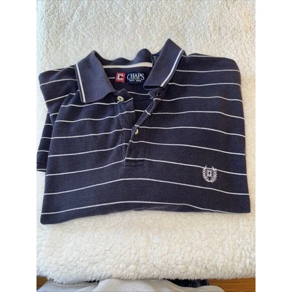 Chaps by Ralph Lauren Mens 2X Polo Shirt Blue Striped Short Sleeve Collared - Picture 7 of 7